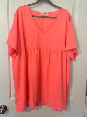 Impressions Boutique Coral Pink V-Neck Blouse Top Plus Size 3X Bright Summer